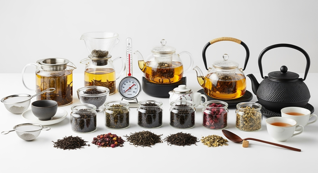 professional tea brewing setup with different type 1755632230118